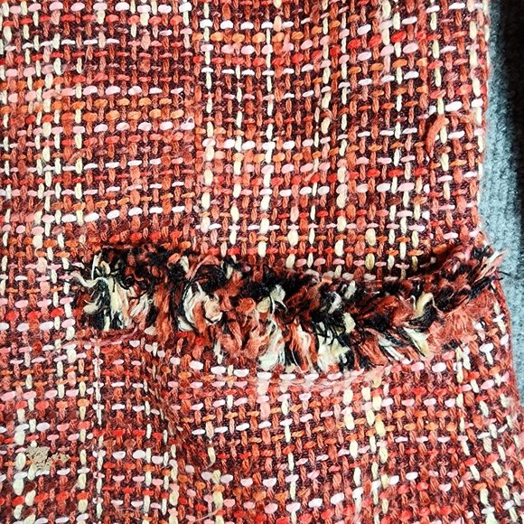 Rafella Womens Woven Jacket Red White Raw Hems Womens Size 10 Acrylic Wool Blend - Picture 9 of 11